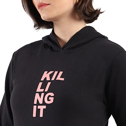 Image of PINACOLADA Women's Cotton Solid Printed Sweatshirt with Hoodie, Regular Fit for Casual Wear Full Sleeve Sweatshirt Crafted with Comfort Fit and High-Performance for Everyday Wear