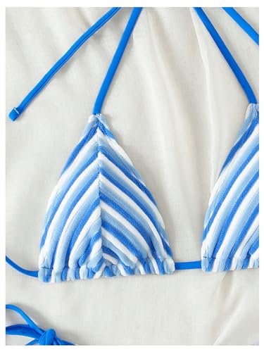 Women's 2 Piece Bikini Sets Halter Tie Side Triangle Swimsuit Striped Bathing Suit4