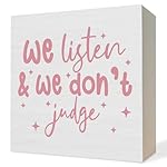 Pink Office Wooden Box Sign Decor,Pink Counselor Therapist Girly Office Inspirational Wood Block Plaque Signs Gifts for Women Mental Health Desk Table Shelf Decor,5x5 Inch