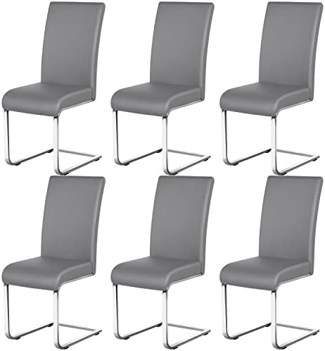 Yaheetech 6 PCS Armless Leather Chair High Back Office Chair Modern Side Chairs with Upholstered Seat and Metal Legs, Light Gray