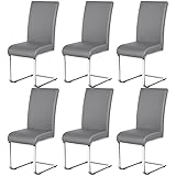Yaheetech Set of 6 Dining Chairs Leather Kitchen Chairs with Metal Legs Modern Kitchen Furniture for Dining Room Light Gray