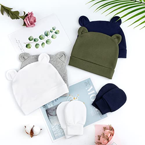 Aqokka Newborn Baby Hat And Mittens Bear Ear Hats For Baby Boys Beanie Cotton Infant Toddler Caps Preemie For 0-3 Months #TOP5