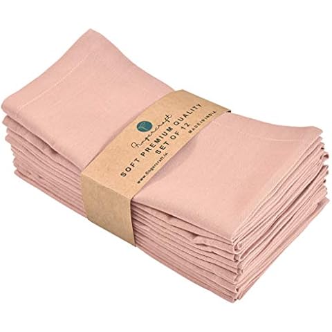 FINGERCRAFT Cloth Napkins Dinner Washable in Cotton Linen Fabric,Blush 12 Pack,Premium Quality, Mitered Corners for Every Day Use Napkins are Pre Shrunk and Good Absorbency Dusty Pink Cover