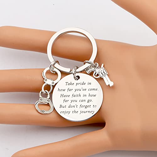 Fustmw Police Gifts Keychain Police Officer Gifts Police Graduation Gifts Police Support Gifts Take Pride In How Far You Have Come (Silver) #TOP4