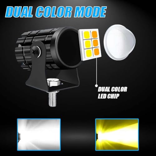 Image of 18W LED Motorcycle Fog Light with Switch - Dual Color Yellow & White | Projector Headlight with Lens | Waterproof Spotlight Lamp | Universal Fit for Bikes & Scooters (Pack of 2)