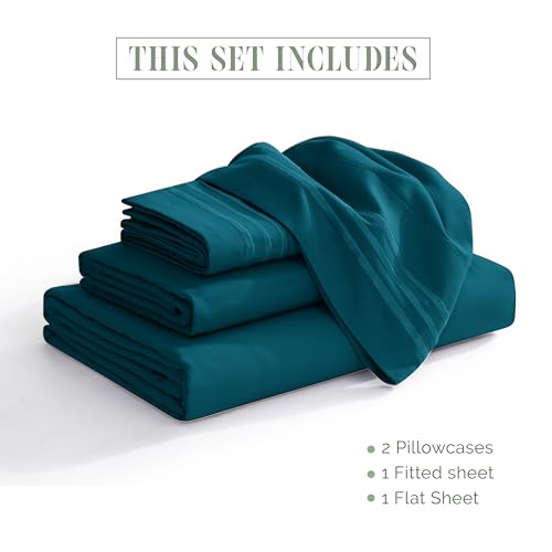 Elegant Comfort Luxury 1500 Premium Hotel Quality Microfiber 4-Piece Sheet Set - Soft, All Around Elastic 18-24 Inches Deep Fitted Sheet - Extra Deep Pocket Sheets, King, Marine Teal