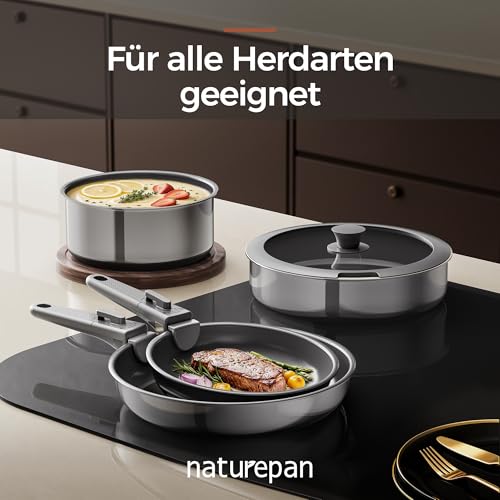 5-Teiliges Antihaft Keramik Pfannenset mit Abnehmbarem Griff, 3-Schichtiger Edelstahl Topf Set-PTFE/PFAS/PFOA frei, Töpfe Induktion… – Ansicht 6