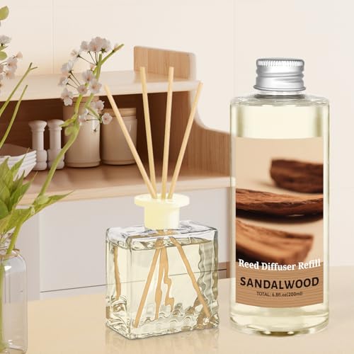 Image of STRN Sandalwood Essential Oil Reed Diffuser Refill 200ml Long-Lasting Aromatherapy, Natural Fragrance Liquid with Eco-Friendly Bottle for Home, Bedroom, Spa