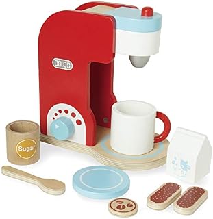 Blue Panda 9-Piece Set Kids Wooden Cafe Barista Toy Coffee Maker Kitchen Play