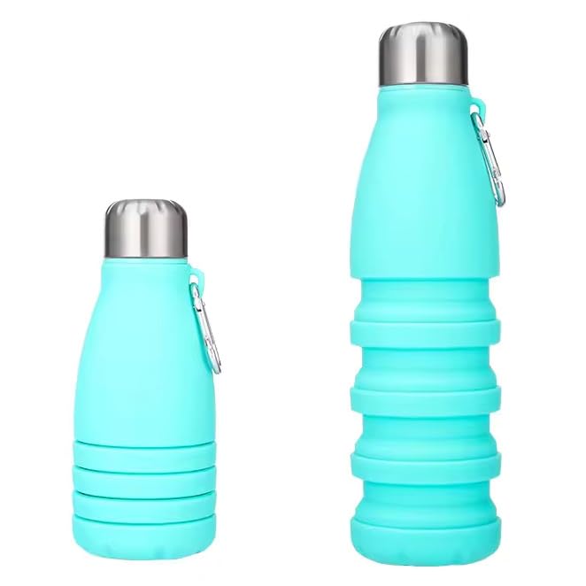 Image of ZENOVIA Collapsible Silicone Water Bottle with Clip | Foldable Leakproof BPA-Free Travel Water Bottle | Portable Reusable Bottle for Gym, Hiking, Camping, Office & Kids (Green, Pack of 1)