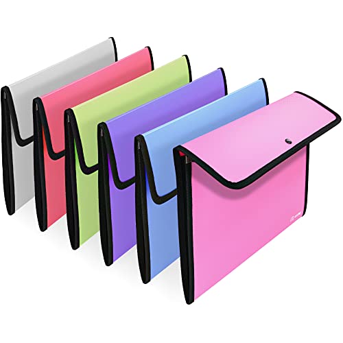 Square Flap Document Holder, Expanding File Folder, A4 Letter Size Reusable Filling Envelopes, Snap Closure Wallet File Pouch in Pink, Purple, Green, Red, Blue, Grey, Multicolor (6 Pc)– By Enday