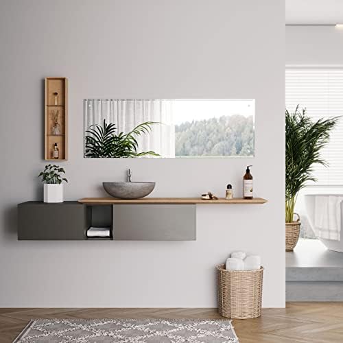 Dripex 110 x 38cm Frameless Bathroom Mirror, Rectangle Wall Mounted Mirror with Polished Edge & Pre-Drilled Holes - Best for Bathroom, Dressing Room, Bedroom & Living Room