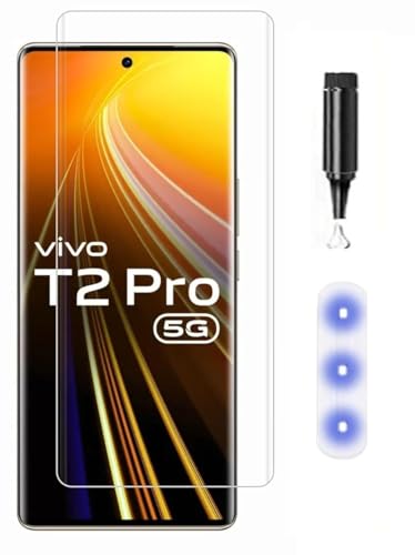 Image of Raayan UV Tempered Glass For Vivo T2 Pro Screen Protector Full Adhesive UV Glue Curved Edge to Edge Full Screen Coverage - Easy Installation