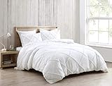 Chezmoi Collection Vivian 3-Piece Diamond Ruffle Trim Duvet Cover Set - Hypoallergenic Soft Washed Microfiber Comforter Cover with Button Closure and Corner Ties - King, White