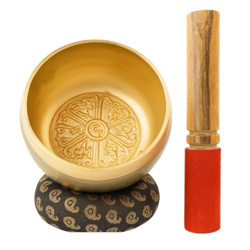 Tibetan Singing Bowl Set - Meditation Sound Bowl | Spiritual Gift for Women and Men Handmade Yoga Accessories (4" Engraved)