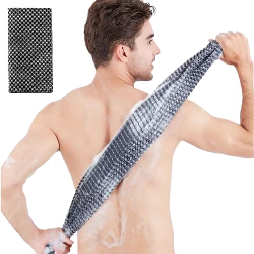 Brosse exfoliante pour le dos pour douche, serviette de bain pour douche, nettoyage en profondeur (carreaux noirs)