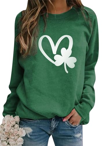 Image of Womens St. Patrick Day Lucky Clover Sweatershirt Crew Neck Long Sleeve Blouse Graphics Tie Dye Pullover