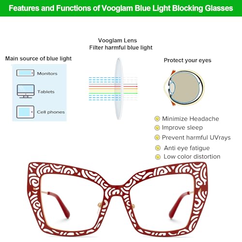 Image of VOOGLAM Square Blue Light Glasses for Women Anti UV Eyestrain Dry Eyes Computer Phone TV Eyewear