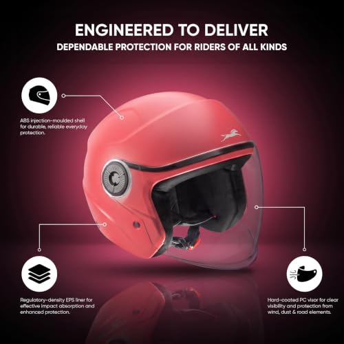 Image of TVS ACE ISI Certified Open face Unisex Helmet with Full Coverage Visor Available in 8 Colors | Lightweight Comfort-Fit Microfiber Liner Equipped with Quick Release Chin Strap