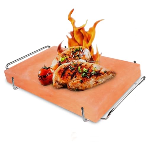 ZK Himalayan Salt Block with Steel Tray for Grilling- Cooking, Cutting, and Serving, 12”x8”x1.5”, Food Grade Rock Salt Plate, Salt Slab a Unique Gift for Men, Women, Chefs & Cooks