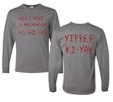 Die Hard Now I Have a Machine Gun Ho ho ho Christmas Sweater Front and Back Mens Long Sleeve Shirt, Heather Grey, X-Large