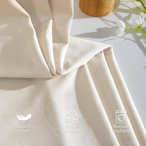 Image of StangH Beige Velvet Curtains 96 Inch Length, Luxury Warm Beige Drapes for High Ceiling Studio, Aesthetic Minimalist Room Darkening Window Coverings, W52 x L96, 2 Panels