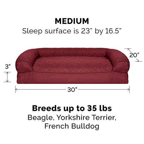 Furhaven Pillow Dog Bed for Medium/Small Dogs w/ Removable Bolsters & Washable Cover - Quilted Sofa - Wine Red, Medium - Thumbnail 2