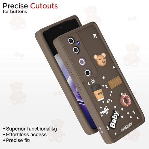 Image of Pikkme Bumper Case for Vivo V40 5G / V40 Pro 5G / T3 Ultra 5G | Cute Fun Cartoon 3D Bear Silicone Full Body Protection Back Cover (Brown)