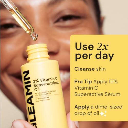 Gleamin-3-Vitamin-C-Facial-Oil-with-Cloudberry-Natural-Peptides-and-Turmeric-For-Hydrating-Visible-Brighen-Skin-Firming-Dull-Skin-Dark-Spots-Fragrance-Free-1-FL-OZ Gleamin 3% Vitamin C Facial Oil - with Cloudberry, Natural Peptides and Turmeric - For Hydrating, Visible Brighen, Skin Firming, Dull Skin & Dark Spots | Fragrance Free - 1 FL OZ - Image 6