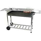 Edelstahl Grill BBQ Outdoor Holzkohlegrill mit Rollen Standgrill Mangal Schaschlik 22 Spieße 3 Grillrost 1 Kasan Halter Gestell