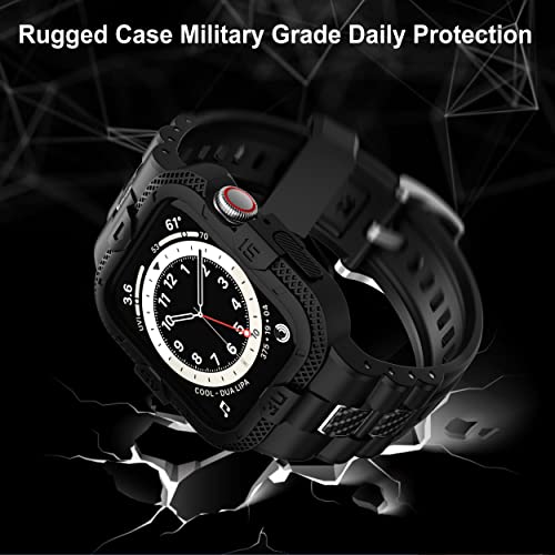 Gelishi Compatible For Apple Watch Band 45Mm 44Mm 42Mm Case Bumper, Rugged Men Bands With Carbon Fiber Pieces For Watch Series 8 7 6 Se 5 4 3 2, Tpu Military Band Sport Protective Case, Black #TOP2