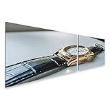 islandburner Orologio da polso di lusso su tela con cassa dorata e cinturino in pelle nera - 2 pezzi