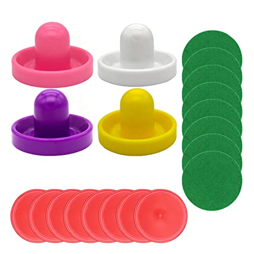 Tiardey 4 Stück 96 mm Air Hockey Drücker Air Hockey Ball Tischschlger Torhüter mit 8 Stück Pucks (Wei + Rosa + Gelb + Lila)