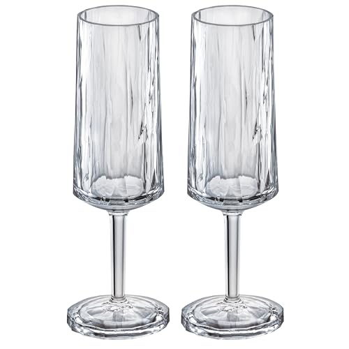 Koziol Superglas Club No. 14, 2 pièces, 100 ml, verre à champagne & mousseux en plastique cristallin, luxueux, incassable, réutilisable, fête, camping, set de 2 pièces