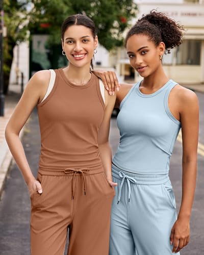 Image of G4Free Workout Tank Tops for Women Slim Fitted Racerback Ribbed Athletic Gym Yoga Tanks Summer Casual