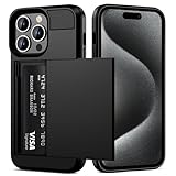 Vofolen Compatible with iPhone 15 Pro Case with Card Holder Dual Layer Shockproof Wallet Phone Case Hidden Card Slot Sliding Protective Hard Shell Back Cover Slim Case for iPhone 15 Pro 6.1 Inch Black