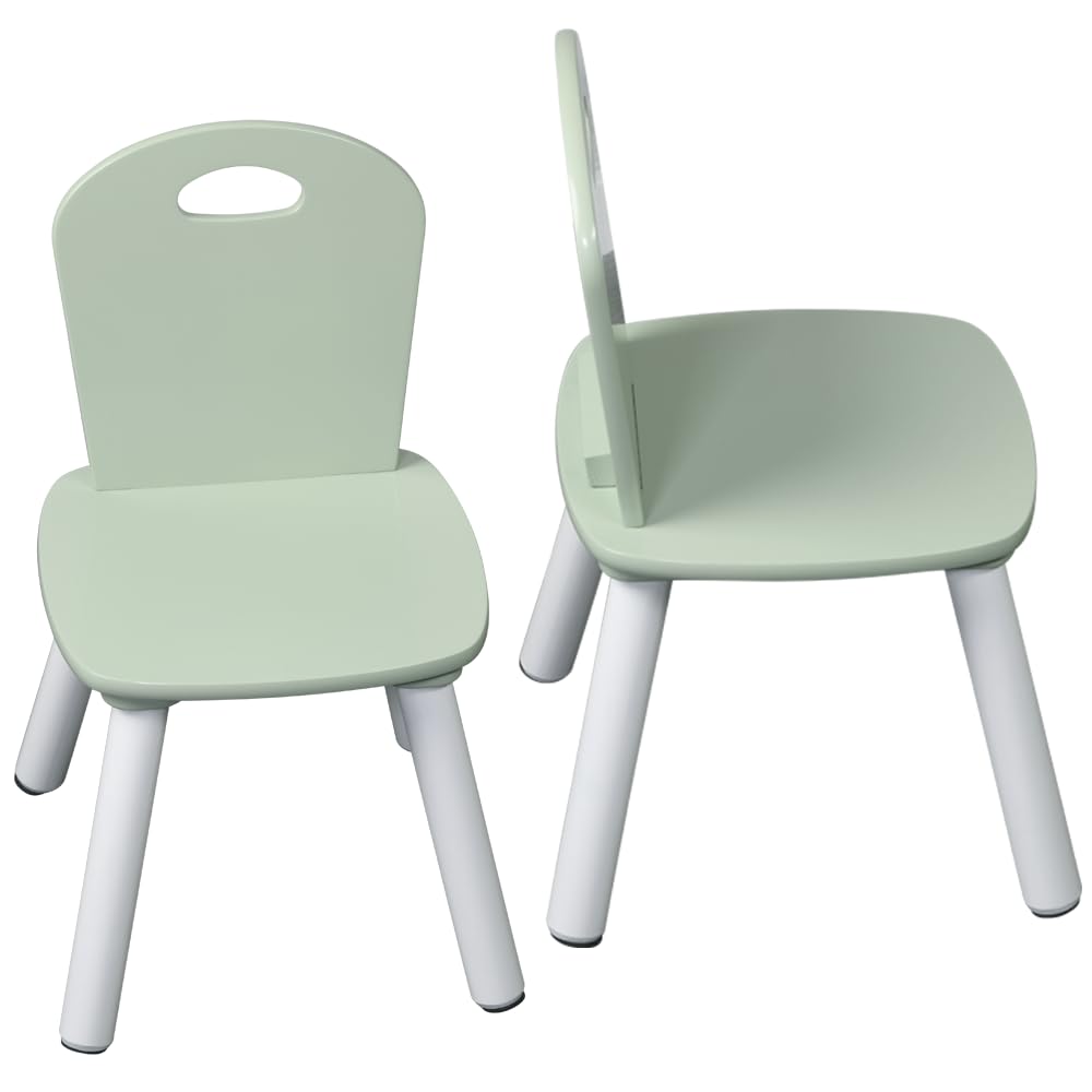 Kesper Tavolo per bambini con due sedie, legno di ingegneria, bianco, verde, 55 x 55 x 45 cm