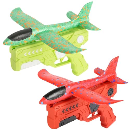 FWHFNB 2 Piezas Aviones Planeadores Espuma,Lanzador de Aviones con Pistola de Tiro,Avión Volador Planeador Espuma,Infantil Regalo Navidad Cumpleaños para 3-12 Años Niños Niñas (A)