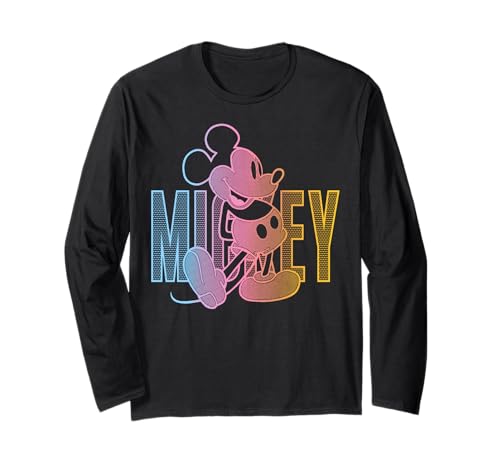 T-shirt Mickey Mouse Disney manches longues coton imprimé portrait dégradé graphique