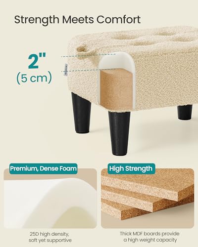 Image of SONGMICS Foot Stool, Small Teddy Fleece Footstool Ottoman with Thick Cushion and Legs, for Living Room, Bedroom, Entryway, 330 lb Weight Capacity, Summer Sand and Ink Black ULOM503LF01