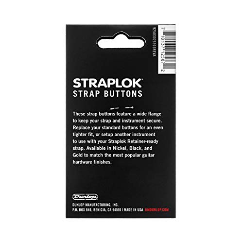 Dunlop Straplok Conjunto de botões de alça de design duplo - preto - conjunto com 2