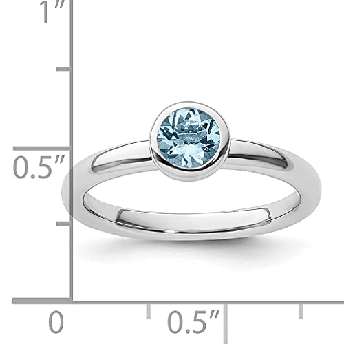 Ice Carats 925 Sterling Silver Low 5Mm Round Aquamarine Stackable Ring Birthstone March Gemstone Fine Jewelry For Women Gifts For Her #TOP4