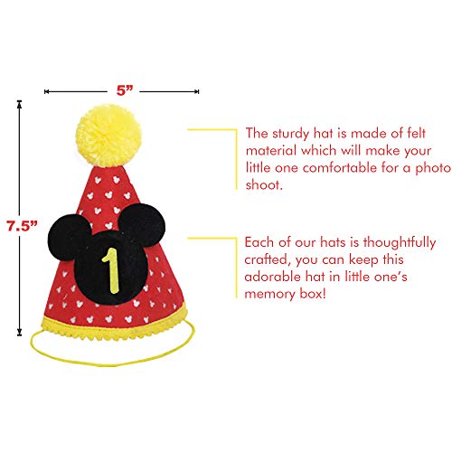 Mickey Mouse Clubhouse Birthday Party Supplies - First Birthday Hat Mickey Mouse Party Hats Outfit Cake Smash Decorations - Mickey Mouse 1St Birthday Party Supplies Cake Smash Mickey Mouse Hat #TOP2
