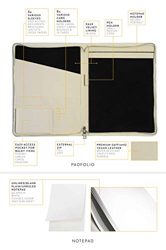 Carmel Concept Professional Padfolio In Vegan Leather. A Slim Portfolio Folder With Zip, Includes A Bonus White Unruled Notepad (Ivory) #TOP1
