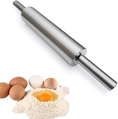 Lifeinhome Edelstahl Teigroller Nudelholz Metall Teigausroller mit Griff Profi Backzubehör für Fondant, Teig, Pizza, Torten 43 cm - 5 cm Durchmesser Cover