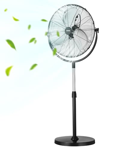VEVOR Industrial Pedestal Fan, 20 Inch Standing Fan with 46.9 to 59.6 Inches Adjustable Height, Floor Fans with 3 Adjustable Speeds, High Power Room Fans for Office, Black