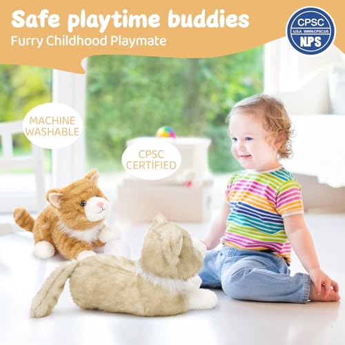 MaoGoLan Cat Stuffed Animals, 14" Realistic Cat Stuffy Plush Kitten Toys Set for Kid Girl Boy Birthday Gift, 2 Pcs Super Soft Huggable Orange Tabby Kitty Toy for Baby Shower Party Favor Decor — view 3