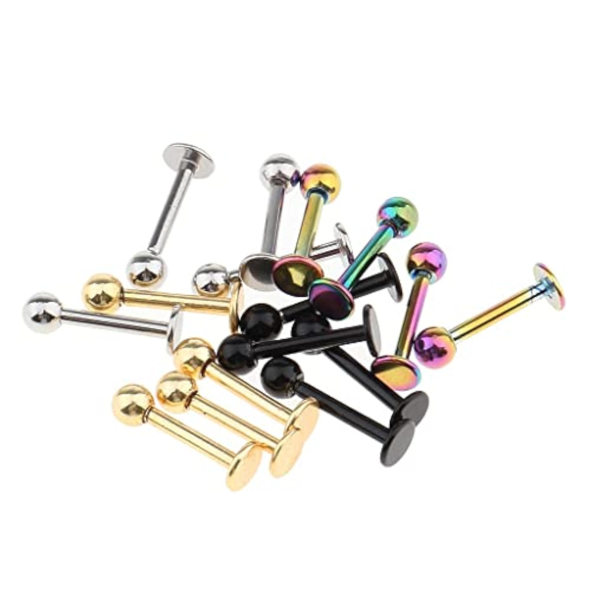 16Pcs 18G Stainless Steel Lip Ring Chin Bars
