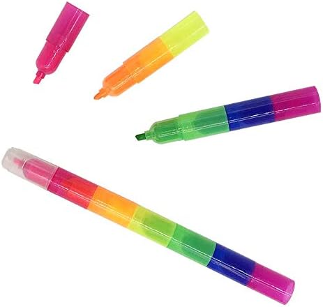 NLR [6 colors ×7] Kids Stackable Rainbow-Color Highlighter, Fluorescent Marker