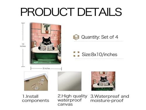 Image of Frimeeme Funny Black Cat Canvas Wall Art,Set of 4,8x10 inches,Framed